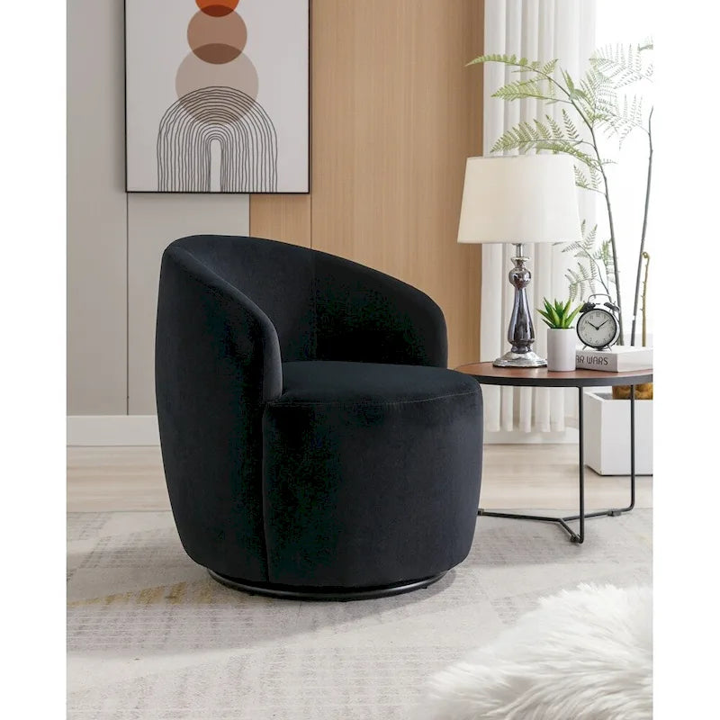 Velvet Fabric Swivel Barrel Chair with Black Powder Coating Metal Ring