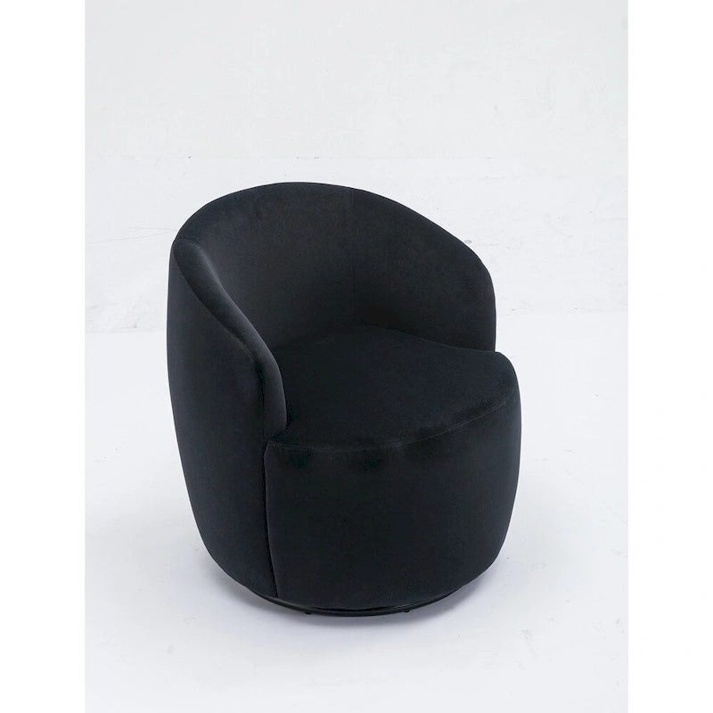 Velvet Fabric Swivel Barrel Chair with Black Powder Coating Metal Ring