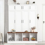 Hall Tree Hallway Storage Bench with Shoe Cubbies and Coat Rack with Hooks