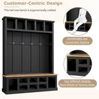 Hall Tree Hallway Storage Bench with Shoe Cubbies and Coat Rack with Hooks