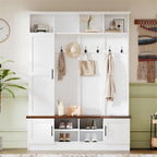 Hall Tree Hallway Storage Bench with Shoe Cubbies and Coat Rack with Hooks