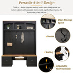 Hall Tree Hallway Storage Bench with Shoe Cubbies and Coat Rack with Hooks