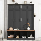 Hall Tree Hallway Storage Bench with Shoe Cubbies and Coat Rack with Hooks