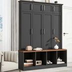 Hall Tree Hallway Storage Bench with Shoe Cubbies and Coat Rack with Hooks