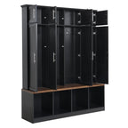 Hall Tree Hallway Storage Bench with Shoe Cubbies and Coat Rack with Hooks