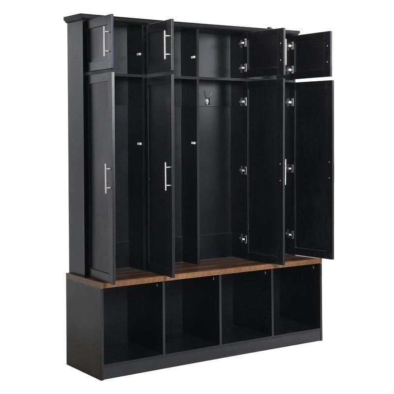 Hall Tree Hallway Storage Bench with Shoe Cubbies and Coat Rack with Hooks