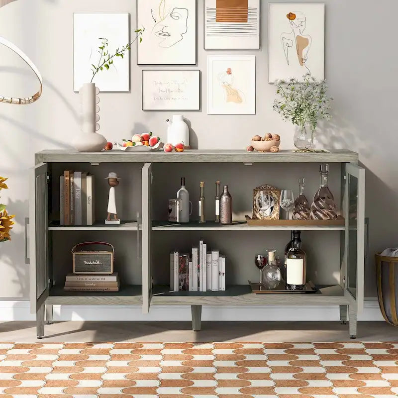 34  Tall MDF 3-door Accent Cabinet with Adjustable Shelf