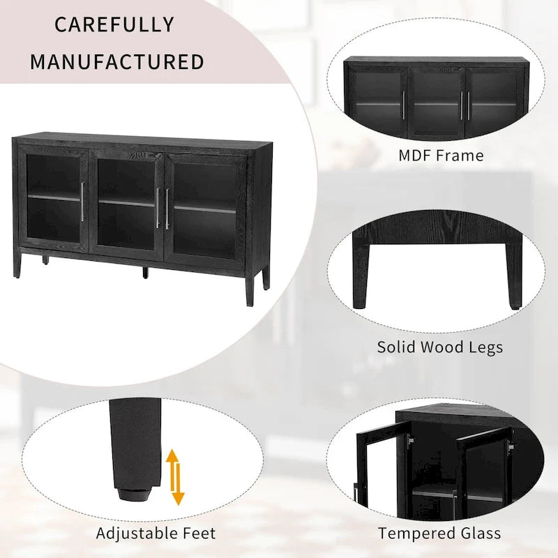 34  Tall MDF 3-door Accent Cabinet with Adjustable Shelf