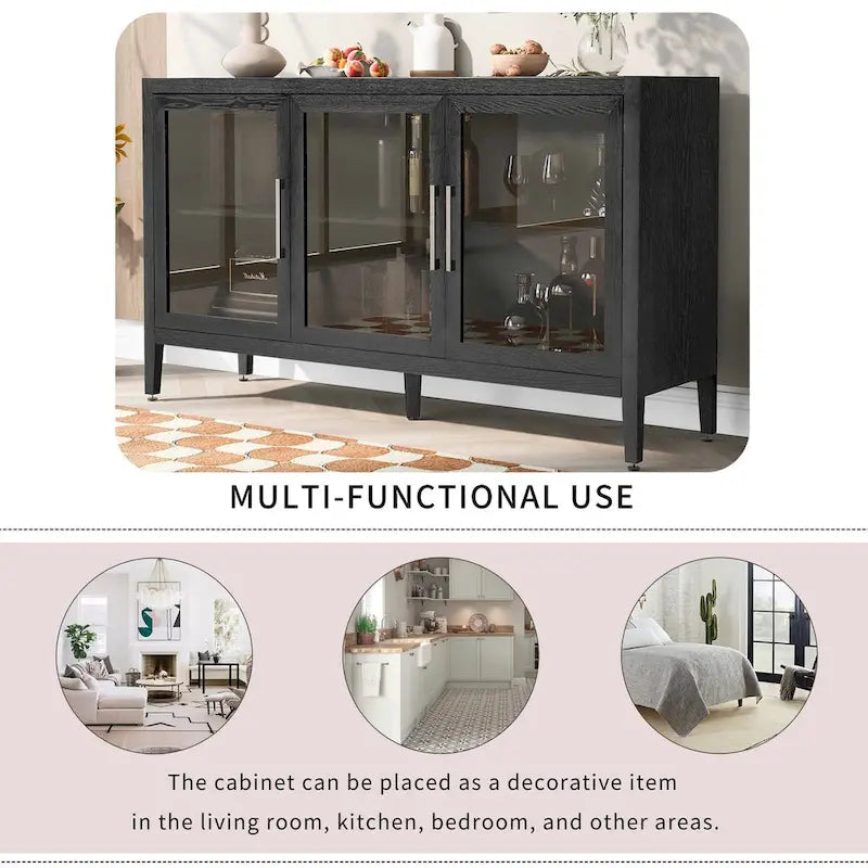 34  Tall MDF 3-door Accent Cabinet with Adjustable Shelf