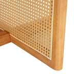 wooden coffee table with faux rattan accents