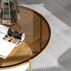 2-Tier Round Coffee Storage Table with Tempered Glass Top and Sintered Stone Accent Table