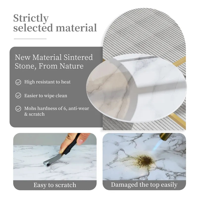 2-Tier Round Coffee Storage Table with Tempered Glass Top and Sintered Stone Accent Table