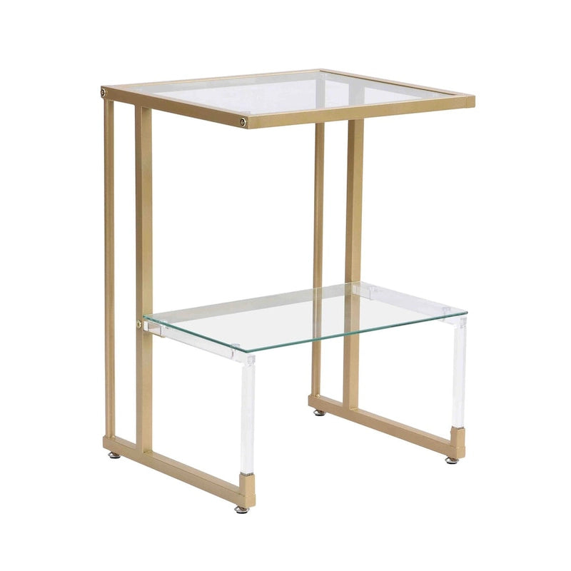 Golden Side Table, 2-Tier Acrylic Glass End Table for Dining Room, Living Room, Kitchen, Hallway
