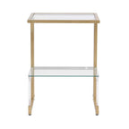 Golden Side Table, 2-Tier Acrylic Glass End Table for Dining Room, Living Room, Kitchen, Hallway