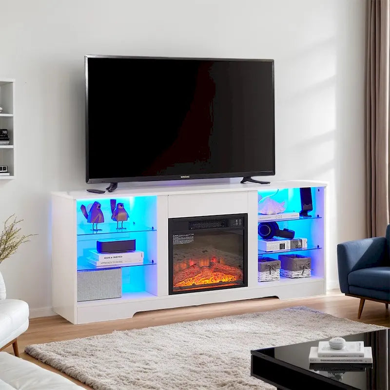 58 W Fireplace TV Stand with 18  Fireplace, LED Light, USB Outlet - 58 W*15.5 D*24.4 H