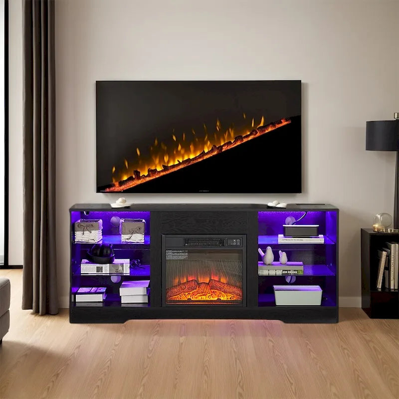 58 W Fireplace TV Stand with 18  Fireplace, LED Light, USB Outlet - 58 W*15.5 D*24.4 H
