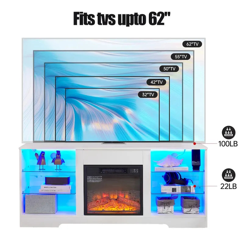 58 W Fireplace TV Stand with 18  Fireplace, LED Light, USB Outlet - 58 W*15.5 D*24.4 H