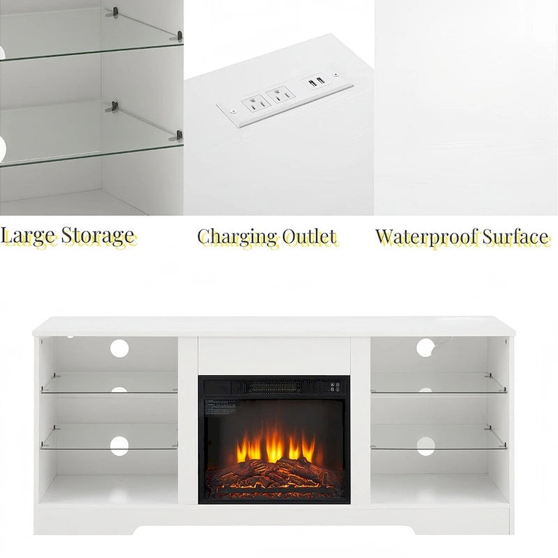 58 W Fireplace TV Stand with 18  Fireplace, LED Light, USB Outlet - 58 W*15.5 D*24.4 H