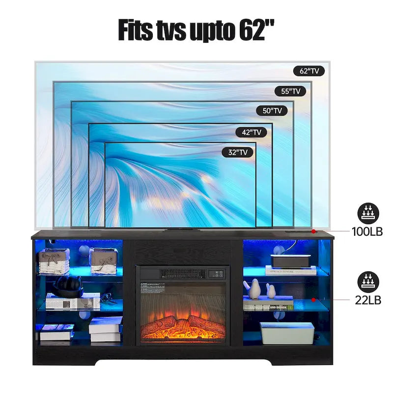 58 W Fireplace TV Stand with 18  Fireplace, LED Light, USB Outlet - 58 W*15.5 D*24.4 H