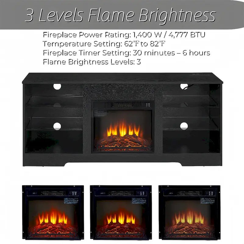 58 W Fireplace TV Stand with 18  Fireplace, LED Light, USB Outlet - 58 W*15.5 D*24.4 H