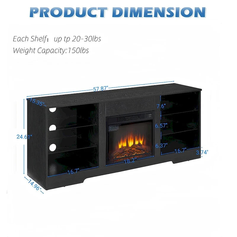 58 W Fireplace TV Stand with 18  Fireplace, LED Light, USB Outlet - 58 W*15.5 D*24.4 H