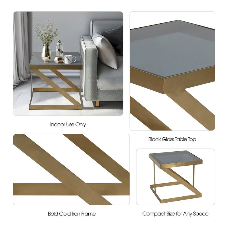 Sagebrook Home Modern Glam 20  Metal and Glass Gold and Black Side Accent Table - 22  x 22  x 20