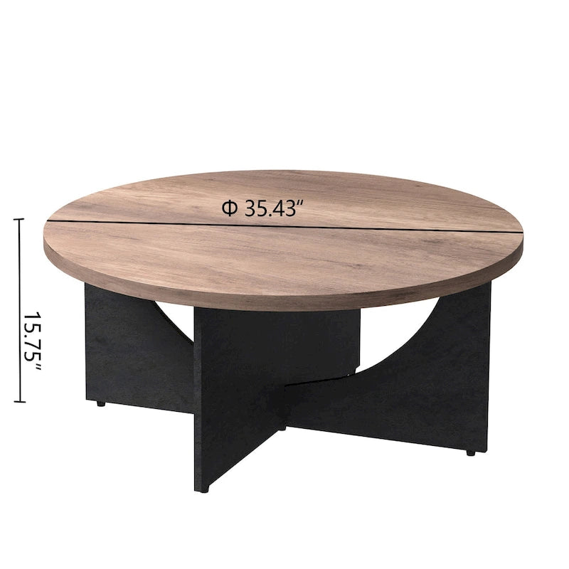 Round Coffee Table Rustic Wood End Table for Living Room