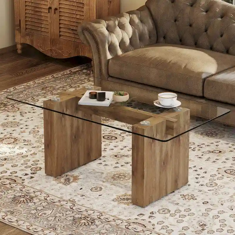 Modern minimalist transparent tempered glass coffee table