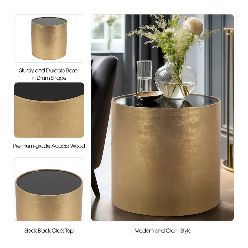 Sagebrook Home Modern Glam Wood Round Glass Coffee and End Table