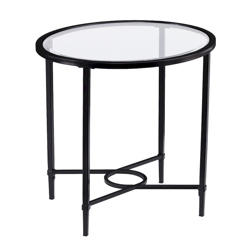 HomeRoots 25  Black And Clear Glass Oval End Table - 25x21x24.75