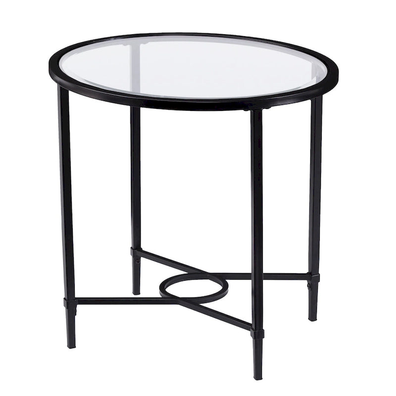 HomeRoots 25  Black And Clear Glass Oval End Table - 25x21x24.75