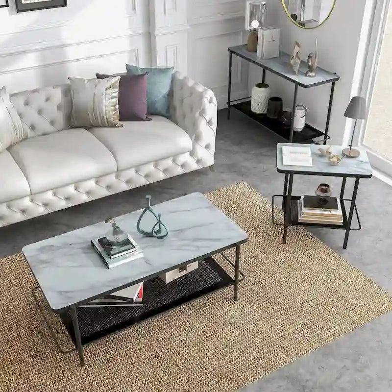 Puetz Contemporary White Glass Top 3-Piece Coffee Table Set by Furniture of America