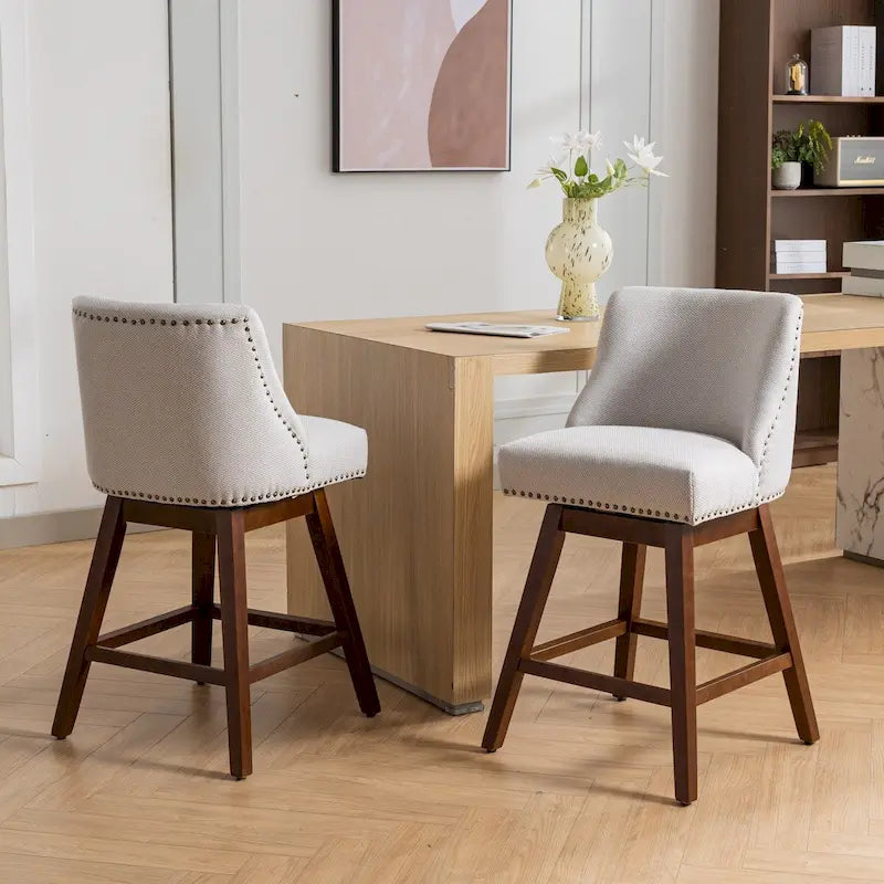 Counter Height Swivel Barstools, 26  H Seat Height Upholstered Bar Stools Set of 2, Fabric
