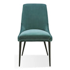 Wils 20 Inch Set of 2 Dining Chairs, Green Velvet, Black Tapered Metal Legs