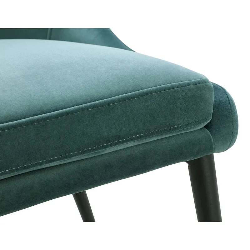 Wils 20 Inch Set of 2 Dining Chairs, Green Velvet, Black Tapered Metal Legs