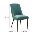 Wils 20 Inch Set of 2 Dining Chairs, Green Velvet, Black Tapered Metal Legs