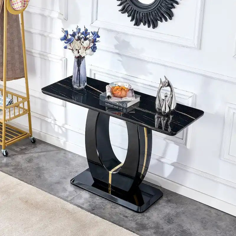 Modern Simple Glossy White Rectangular Counter Bar Table 47.24  x 18.11  x 29.52  For Living Room Bedroom Bedside Entrance House