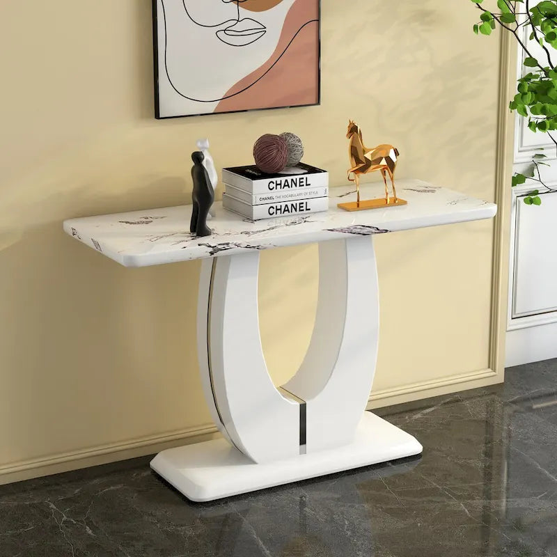 Modern Simple Glossy White Rectangular Counter Bar Table 47.24  x 18.11  x 29.52  For Living Room Bedroom Bedside Entrance House