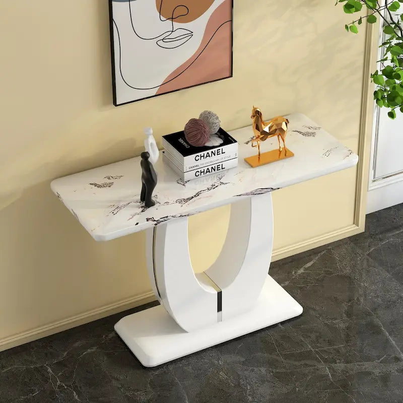 Modern Simple Glossy White Rectangular Counter Bar Table 47.24  x 18.11  x 29.52  For Living Room Bedroom Bedside Entrance House