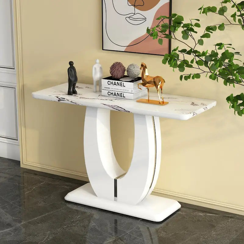 Modern Simple Glossy White Rectangular Counter Bar Table 47.24  x 18.11  x 29.52  For Living Room Bedroom Bedside Entrance House