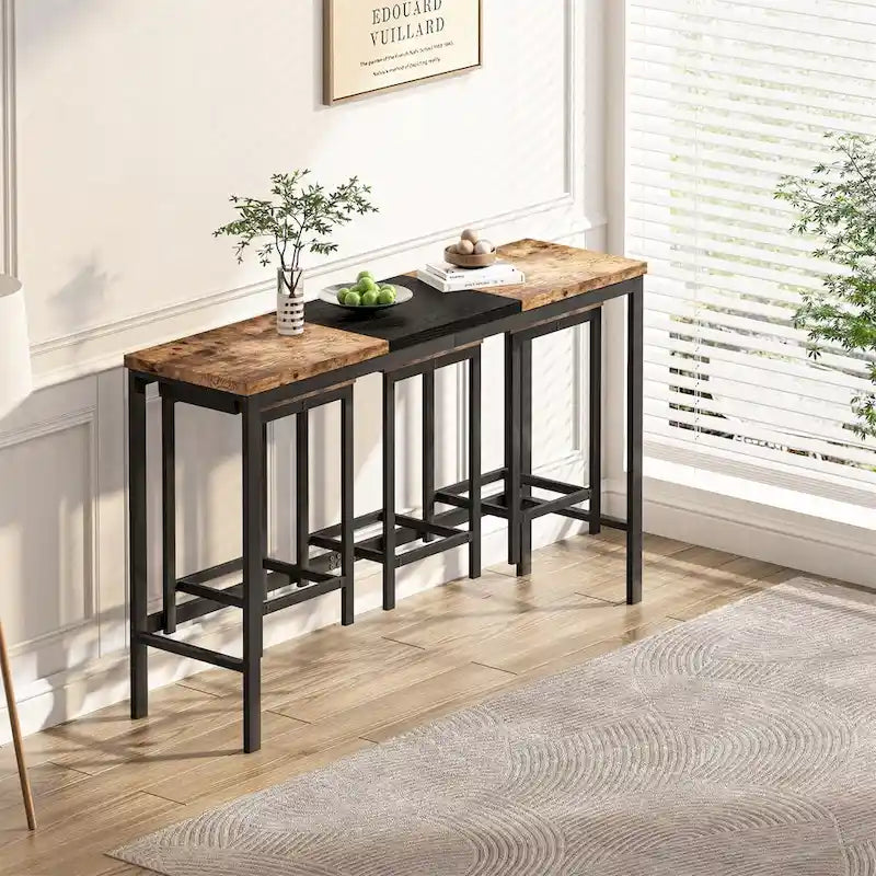 Kitchen Dining Table,Pub Table,Long Dining Table Set with 3 Stools