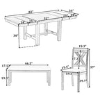 Farmhouse 6-Piece Extendable Dining Table Set with 11  Leaves, Acacia Wood Construction, Black Table, Beige Cushion, Seats 6