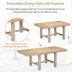 Farmhouse 6-Piece Extendable Dining Table Set with 11  Leaves, Acacia Wood Construction, Black Table, Beige Cushion, Seats 6