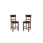 Set of 2 Chairs Dining Room Furniture Brown Solid wood Counter Height Chairs Upholstered Cushioned Unique back