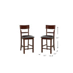 Set of 2 Chairs Dining Room Furniture Brown Solid wood Counter Height Chairs Upholstered Cushioned Unique back