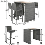 Dining Set,5-pieces,Outdoor Wicker Set,Acacia Wood,Brown And Gray