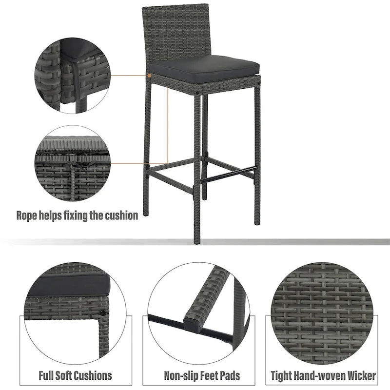 Dining Set,5-pieces,Outdoor Wicker Set,Acacia Wood,Brown And Gray