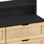 Grondin Bohemian Style 6 Rattan Drawers Sideboard Buffet Kitchen Storage Cabinet with Adjustable LED Lights and Power Outlet