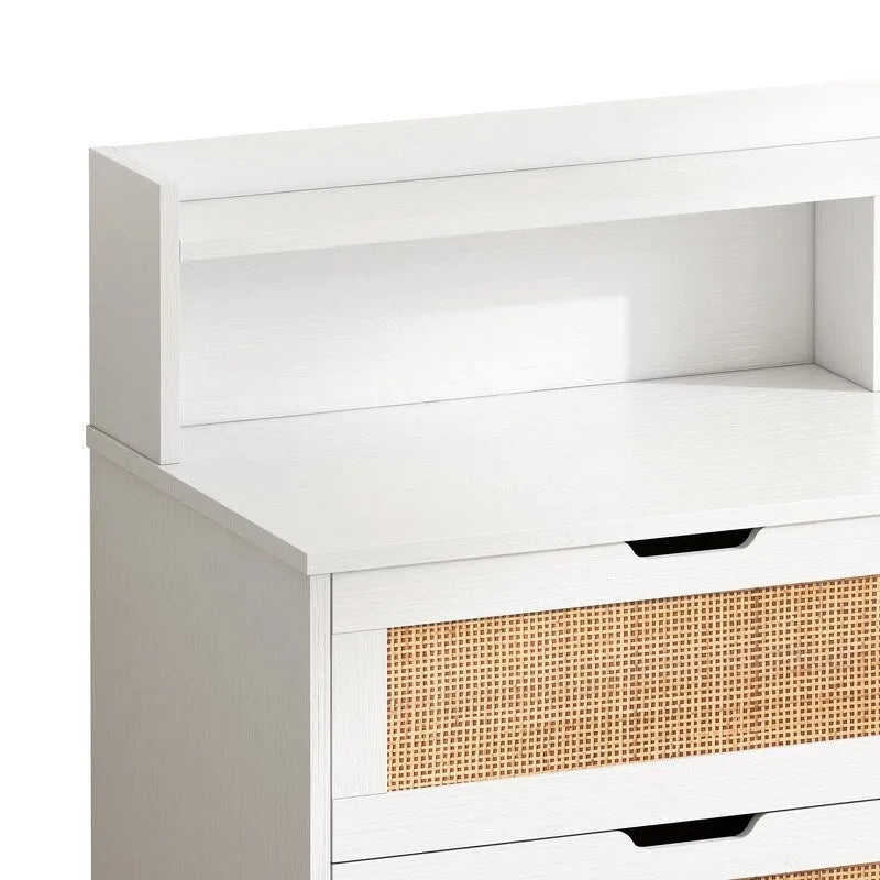 Grondin Bohemian Style 6 Rattan Drawers Sideboard Buffet Kitchen Storage Cabinet with Adjustable LED Lights and Power Outlet