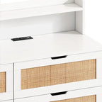 Grondin Bohemian Style 6 Rattan Drawers Sideboard Buffet Kitchen Storage Cabinet with Adjustable LED Lights and Power Outlet